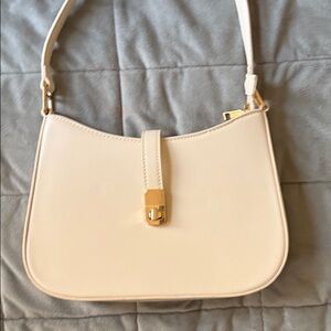 Cream Shoulder Bag with Gold Hardware